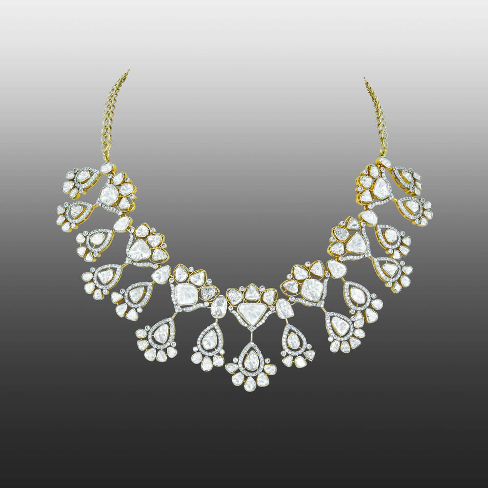 Teardrop Polki Necklace with Floral Motifs